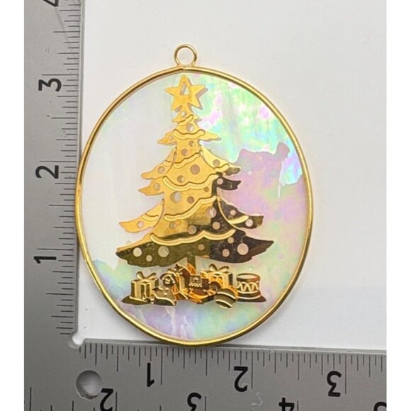 Vintage Christmas Tree Ornament Iridescent Gold Tone Oval 3D - Picture 3 of 6